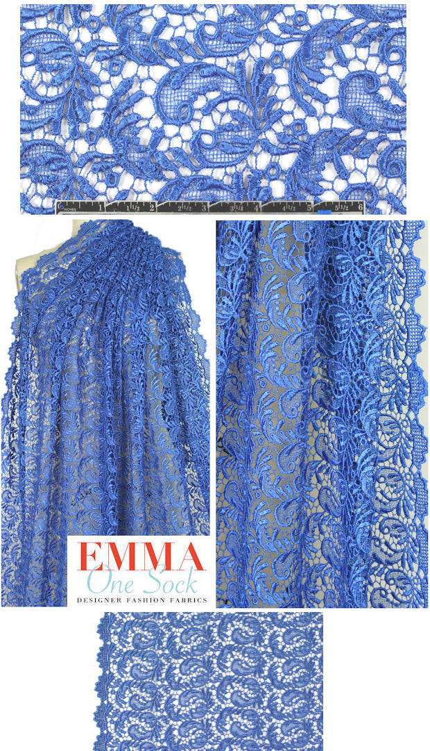 elegant paisley motif guipure lace - delft blue