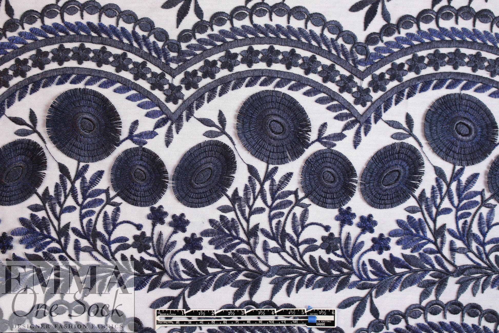 NY designer scalloped edge 3-D netted lace - sapphire