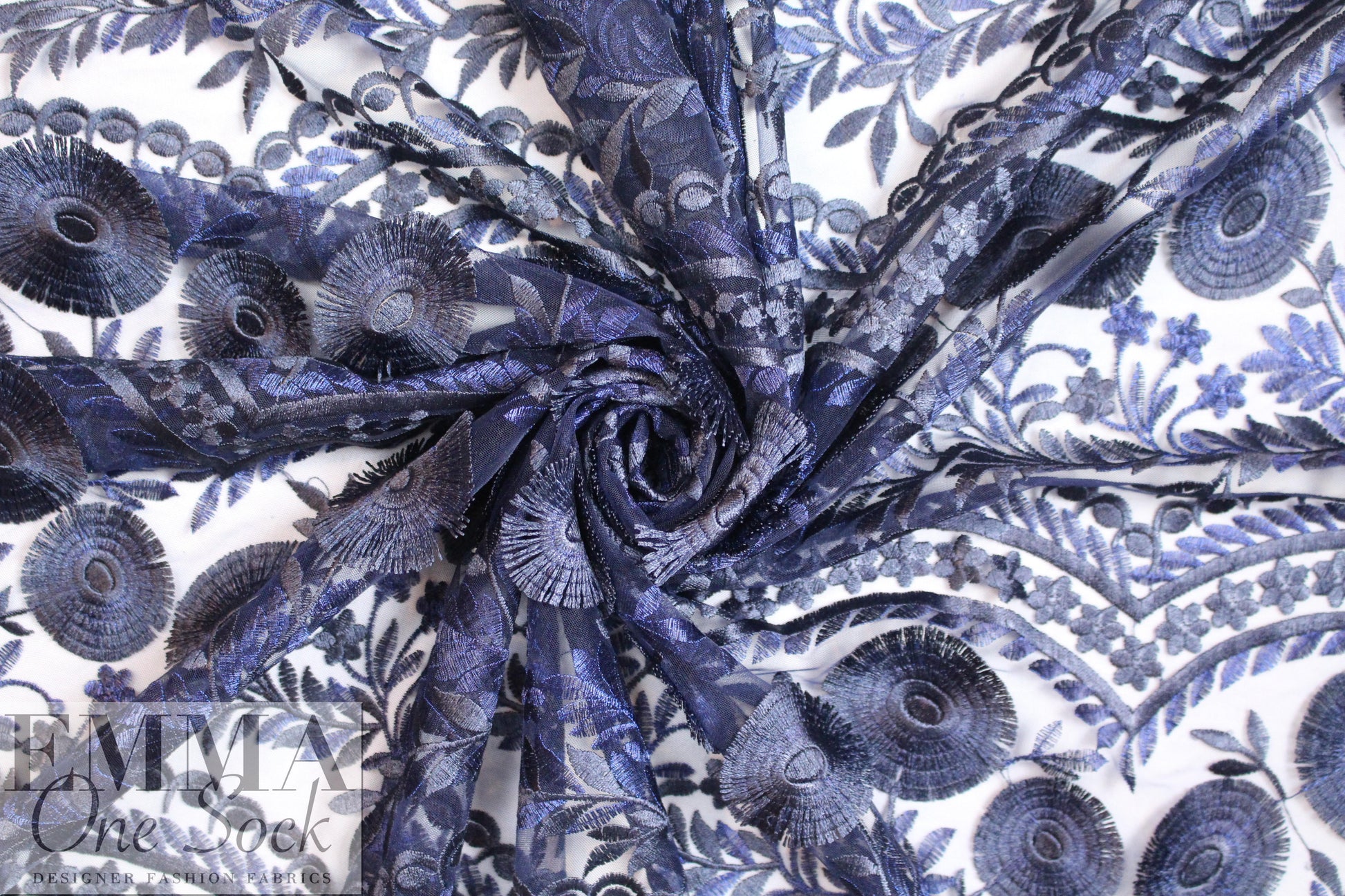 NY designer scalloped edge 3-D netted lace - sapphire