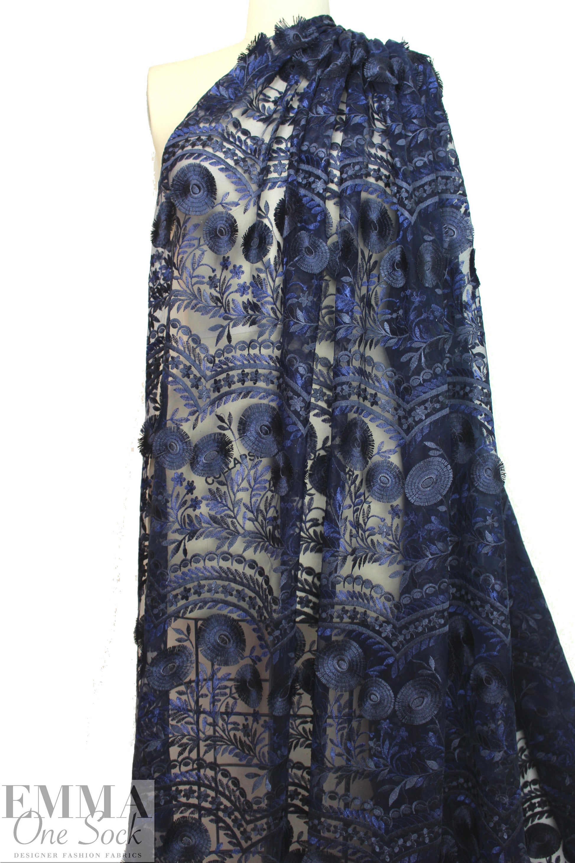NY designer scalloped edge 3-D netted lace - sapphire 2 yds