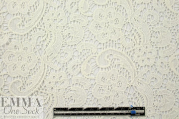 Akik0 floral paisley cotton guipure lace - creamy white