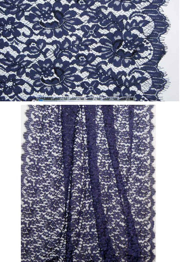 French double scalloped floral design lace - navy 1.33 yds