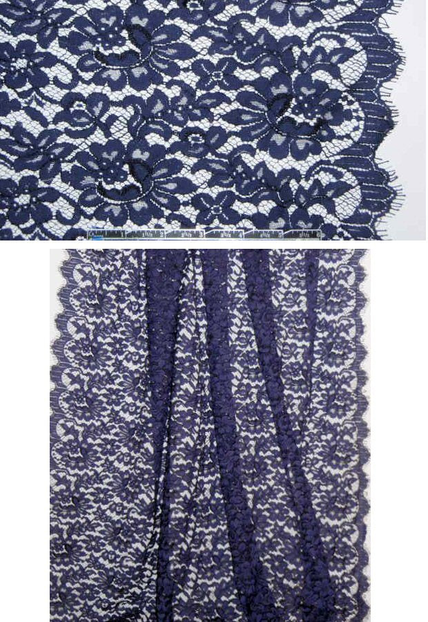 French double scalloped floral design lace - navy 1.1 yds