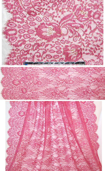 CA designer double scalloped floral met. lace - pink