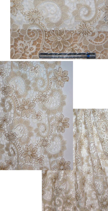 David Meister cream/gold guipure floral lace