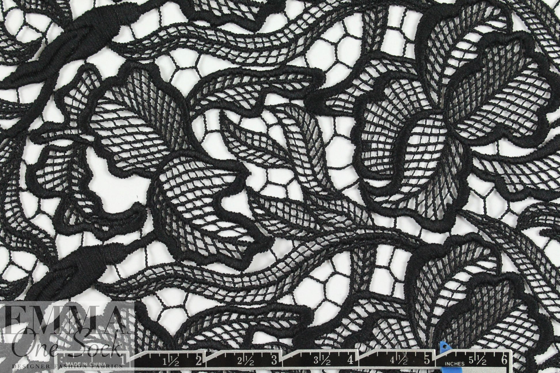 famous designer double scallop guipure lace - black