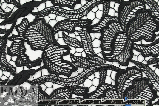 famous designer double scallop guipure lace - black