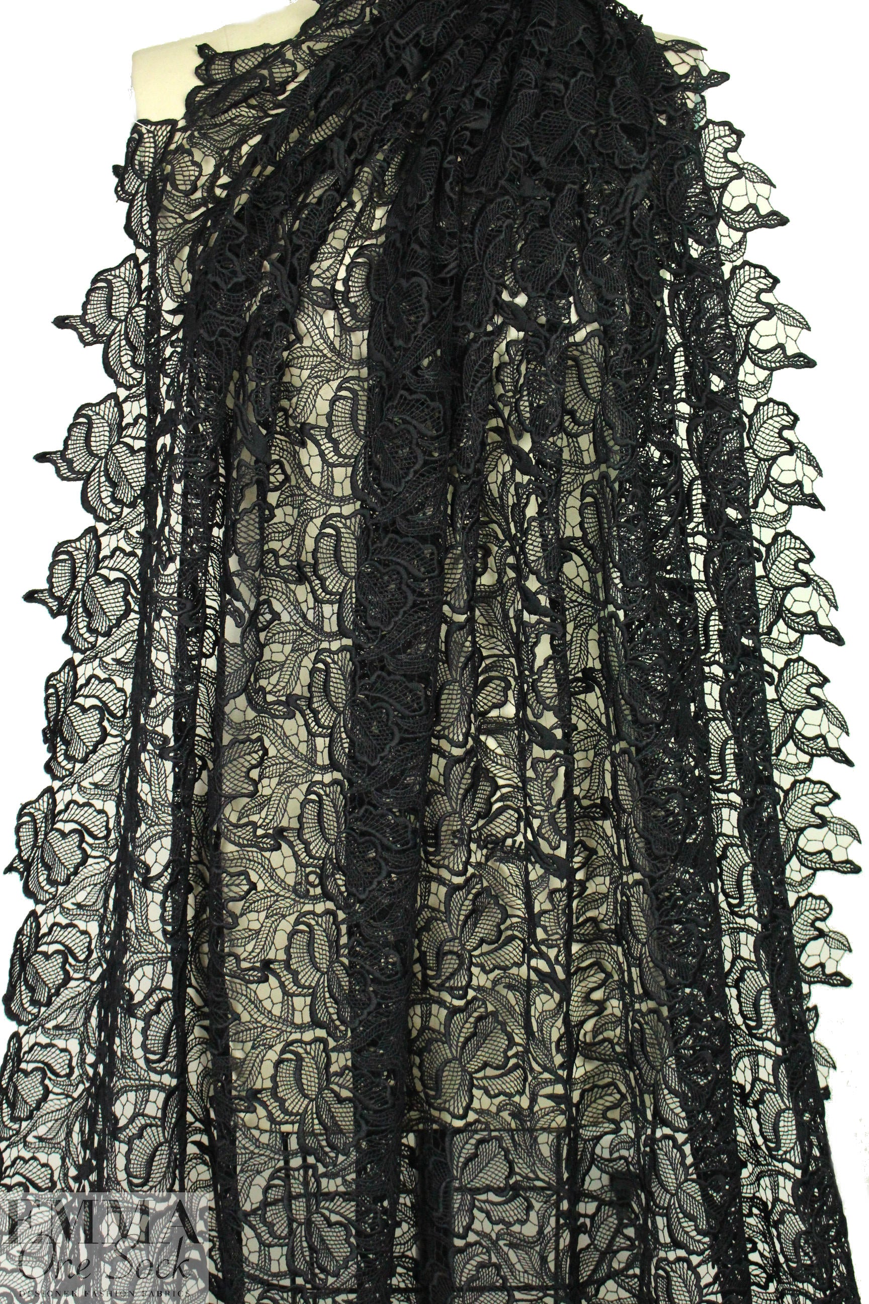 famous designer double scallop guipure lace - black