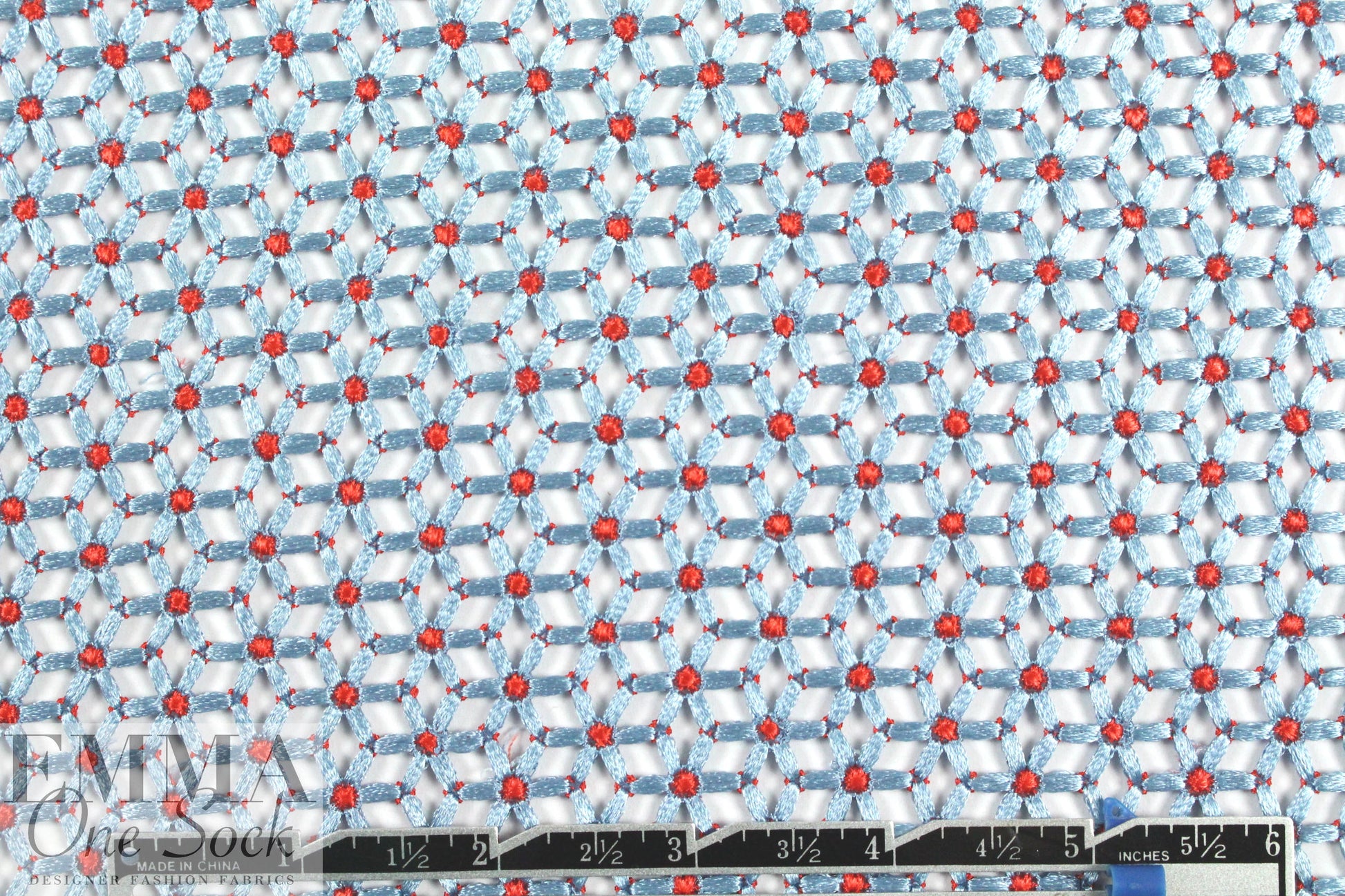 famous designer little flower lace - lt. blue/red