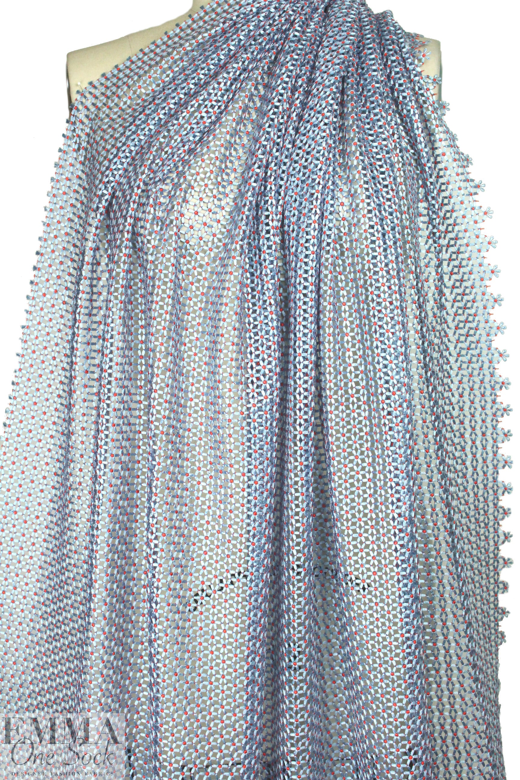 famous designer little flower lace - lt. blue/red