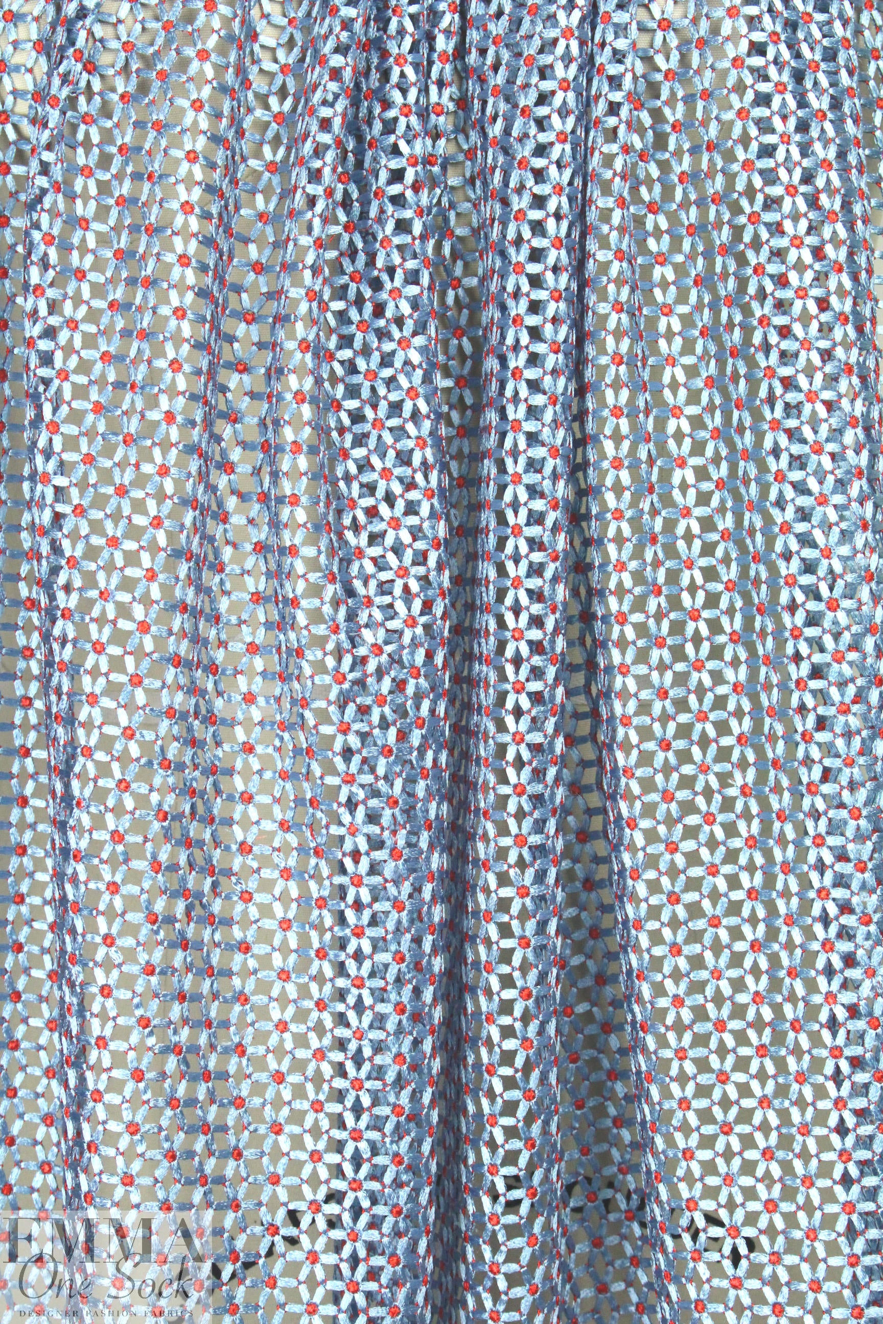 famous designer little flower lace - lt. blue/red
