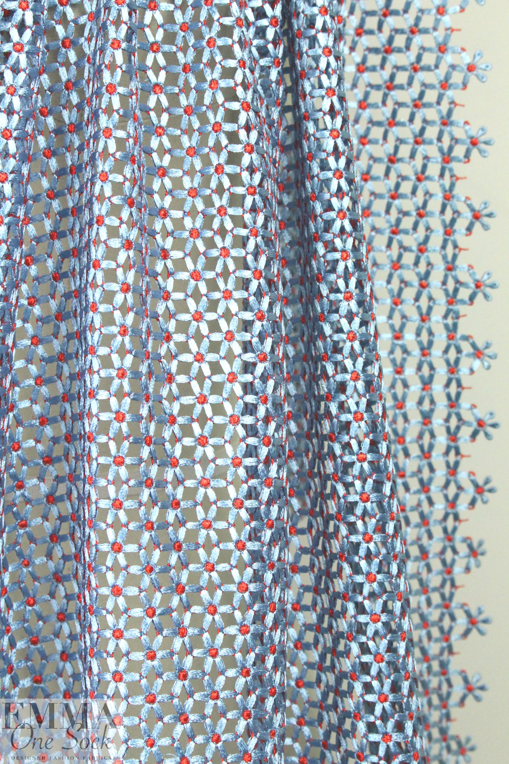 famous designer little flower lace - lt. blue/red