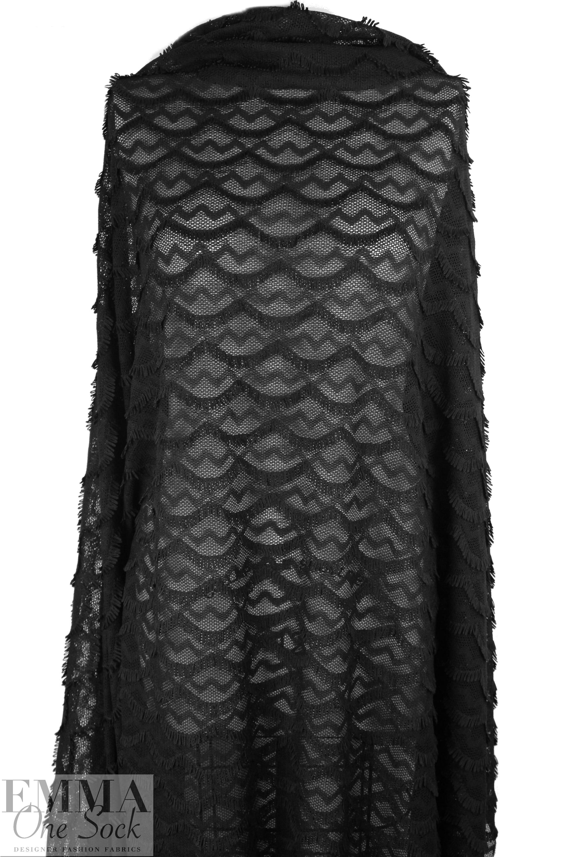 LA designer black fringed, scalloped fancy lace 1.625 yd
