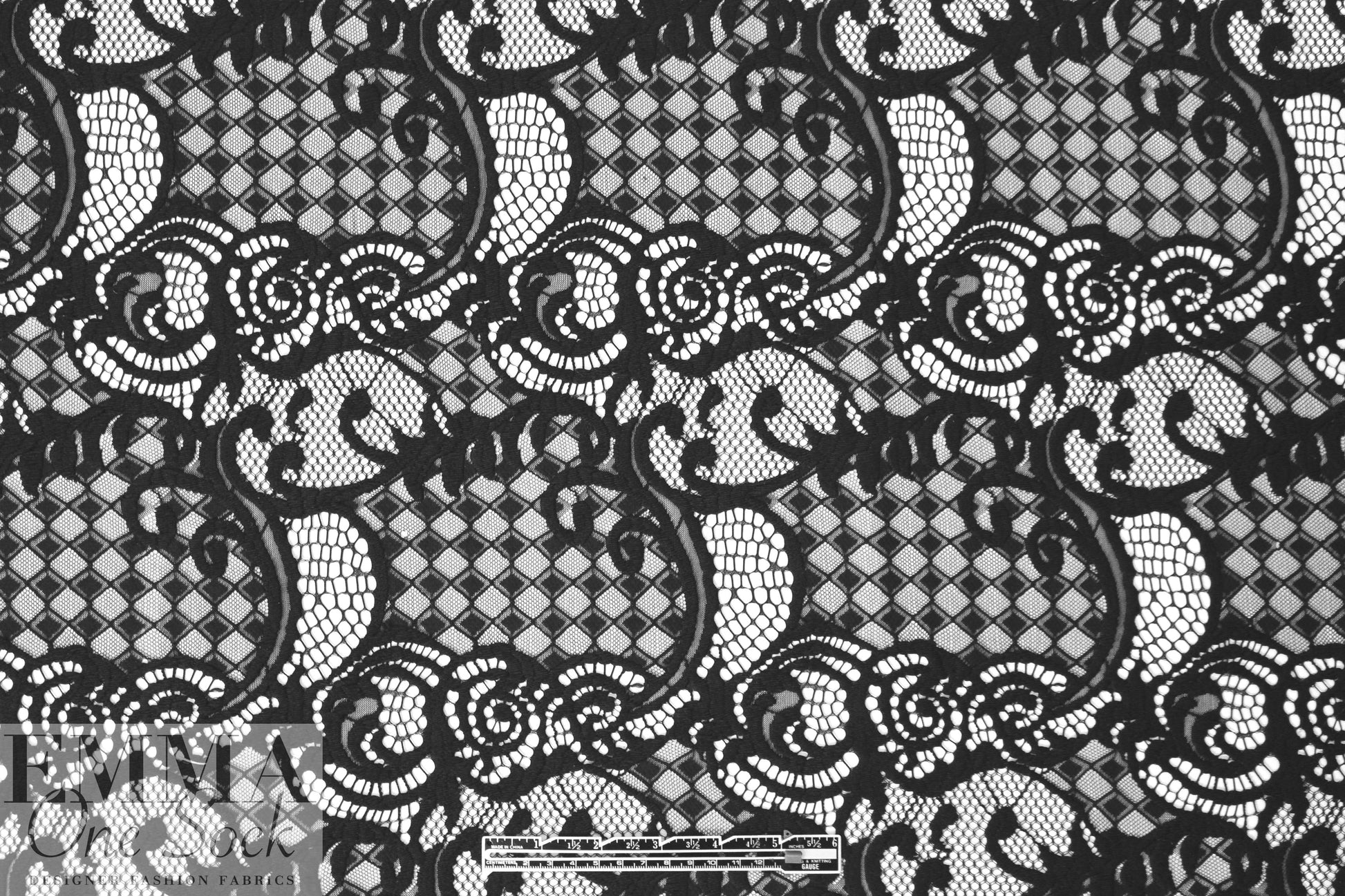 CA designer black lyrical graphic mesh lace 2.25 yd