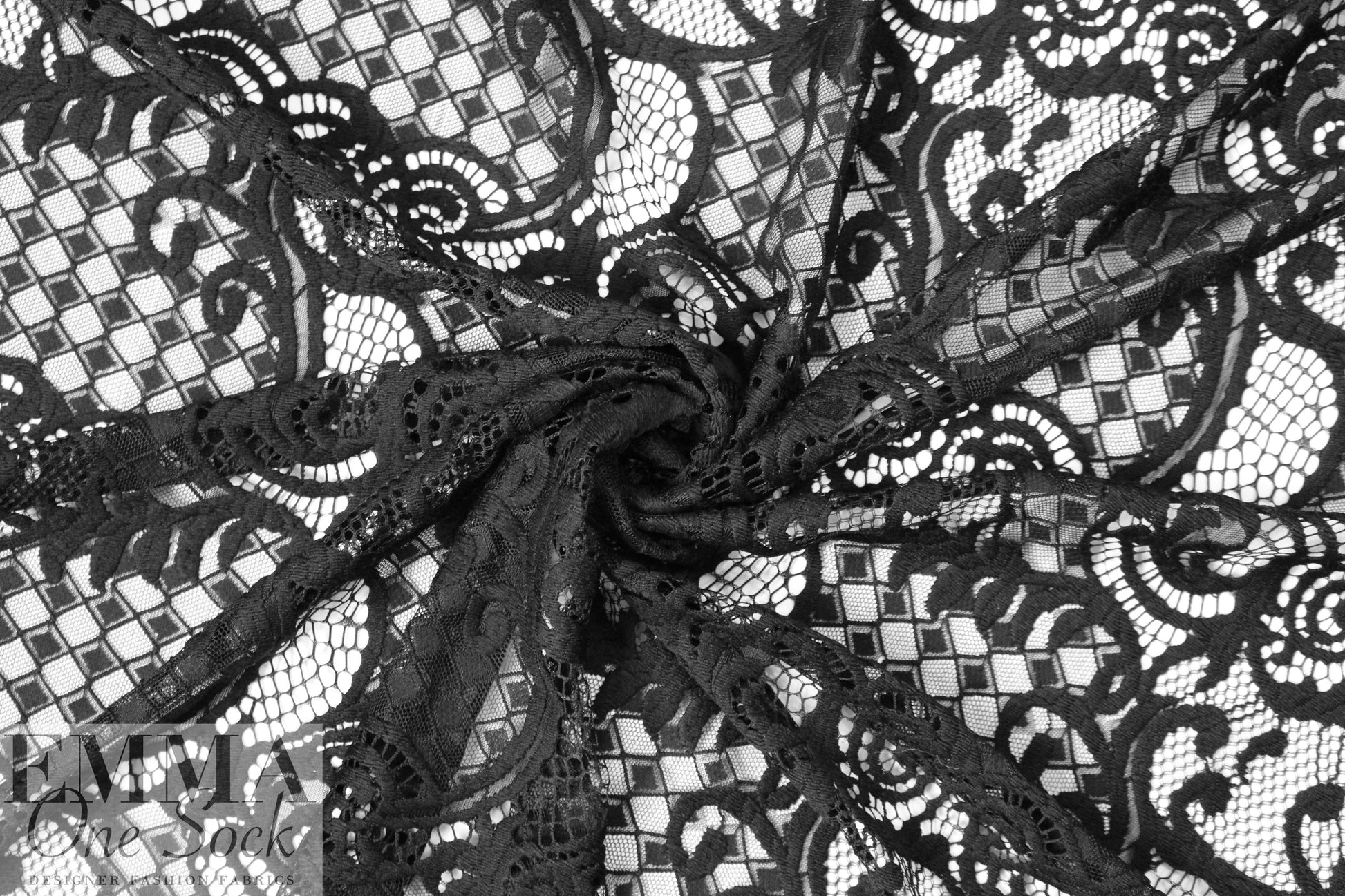 CA designer black lyrical graphic mesh lace 2.25 yd