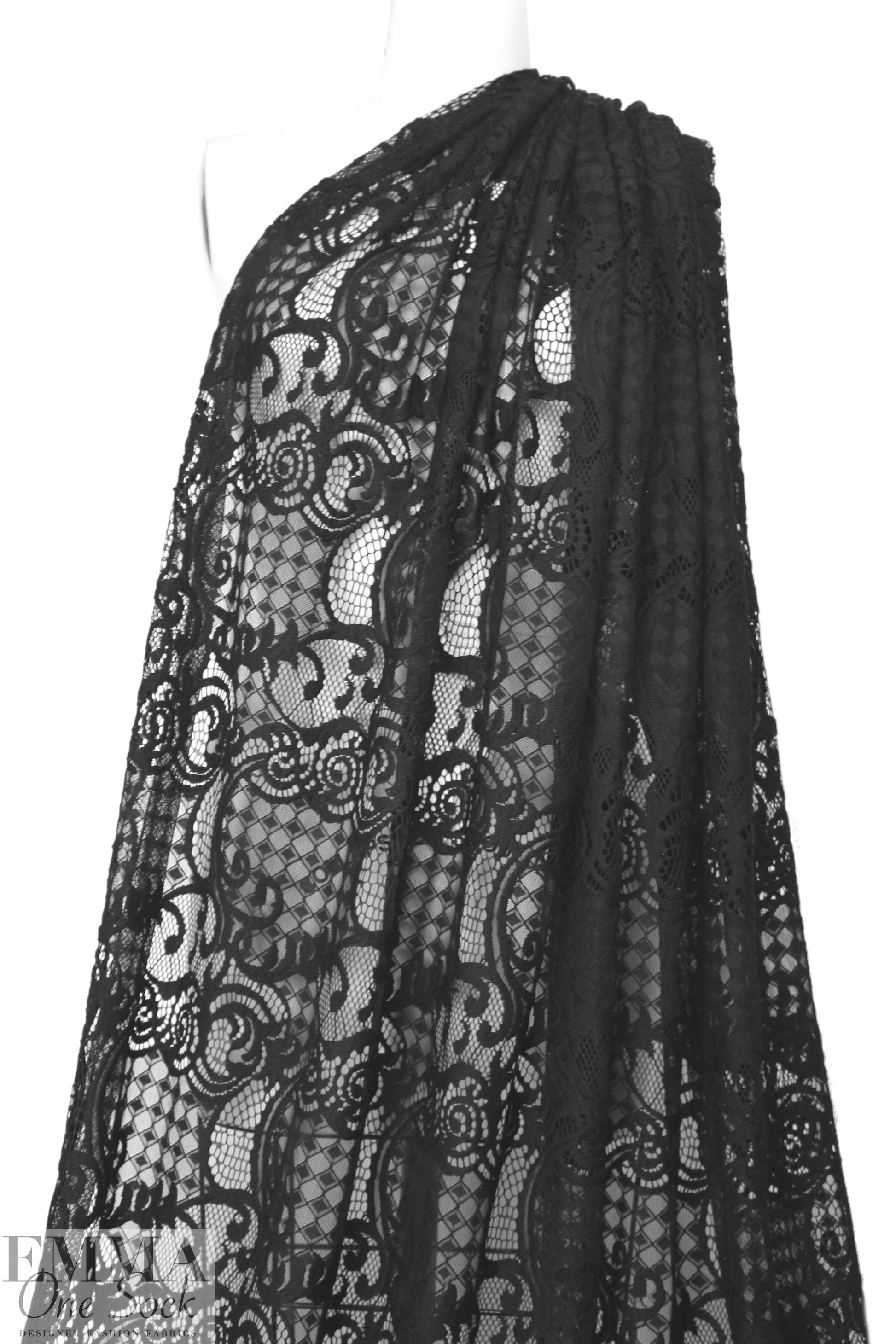 CA designer black lyrical graphic mesh lace