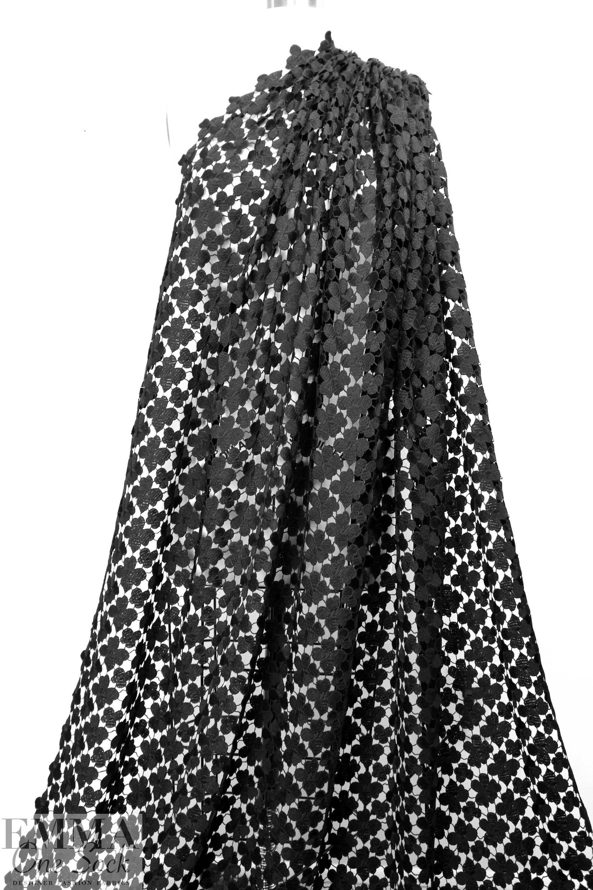 NY designer floral guipure lace - black 1 yard
