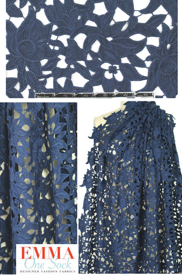 NY designer cotton blend guipure lace - marine