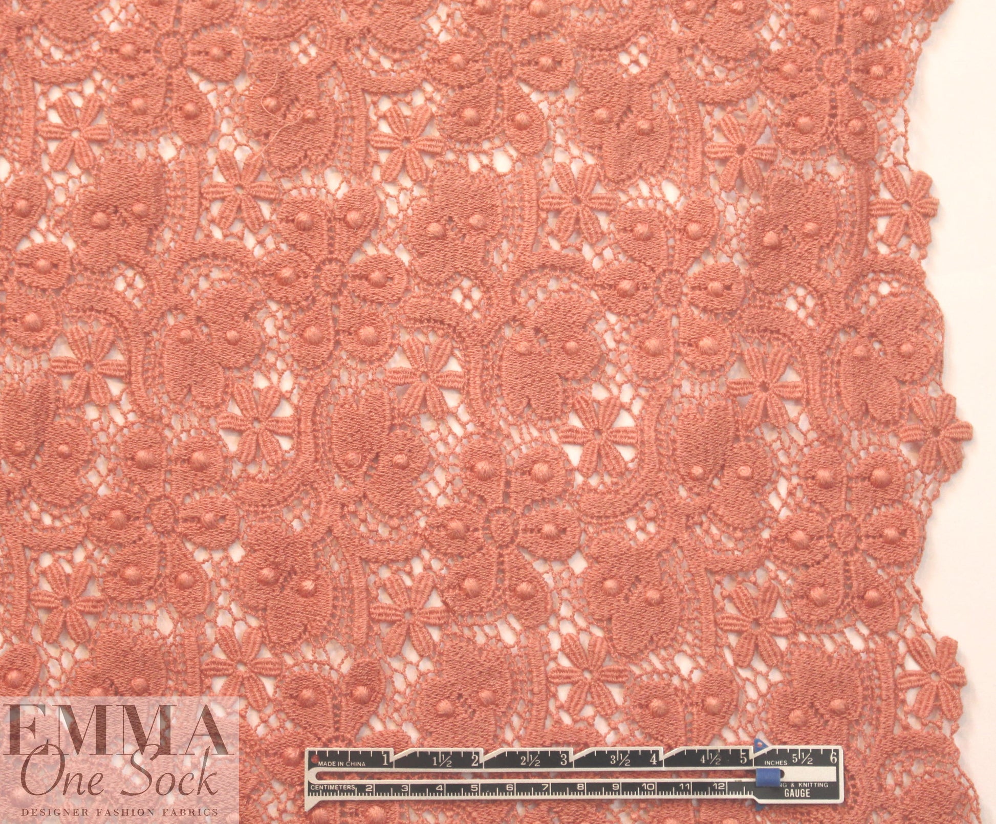 NY designer 3-D floral guipure lace - peach blush .66 yds