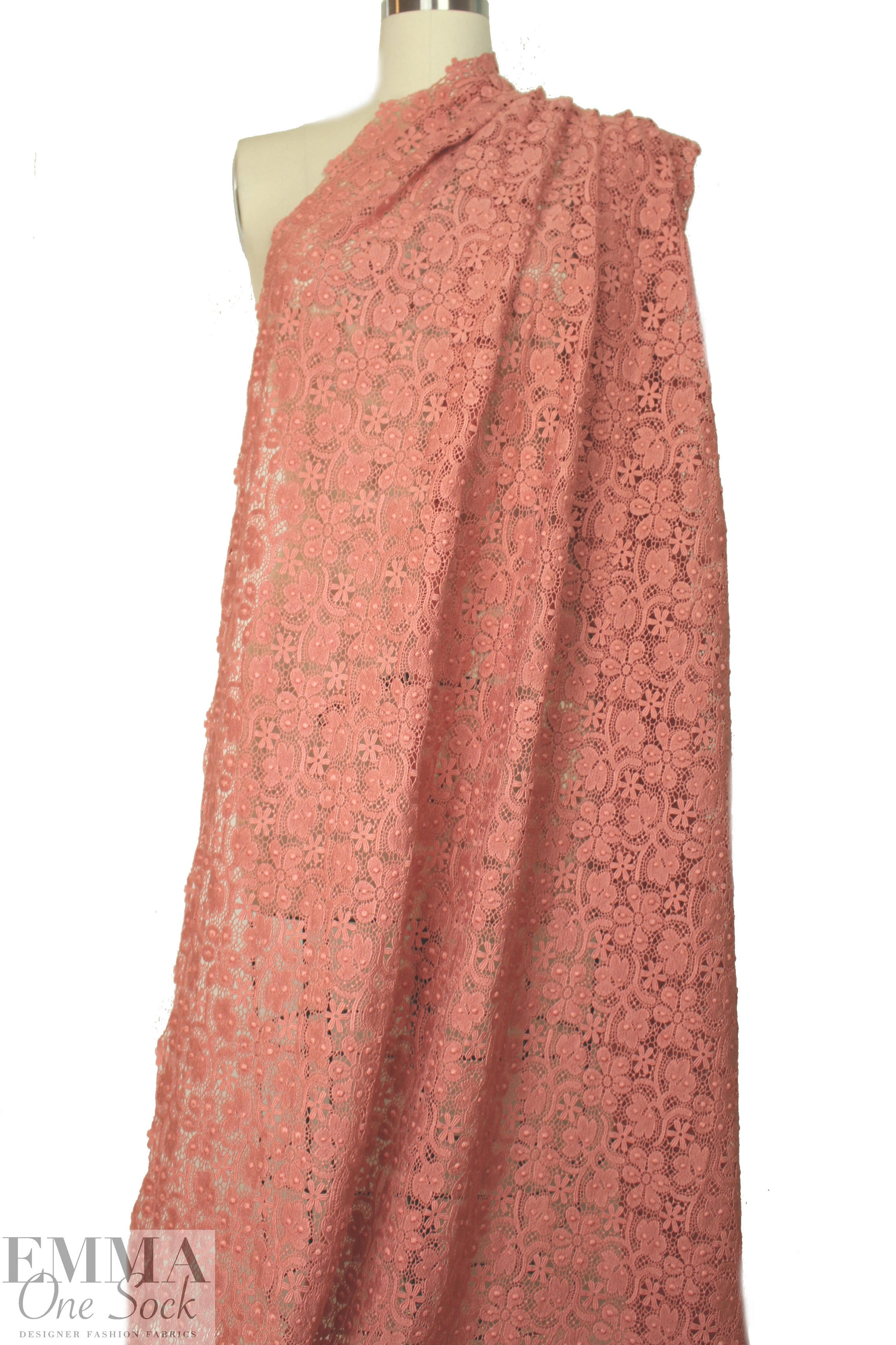 NY designer 3-D floral guipure lace - peach blush