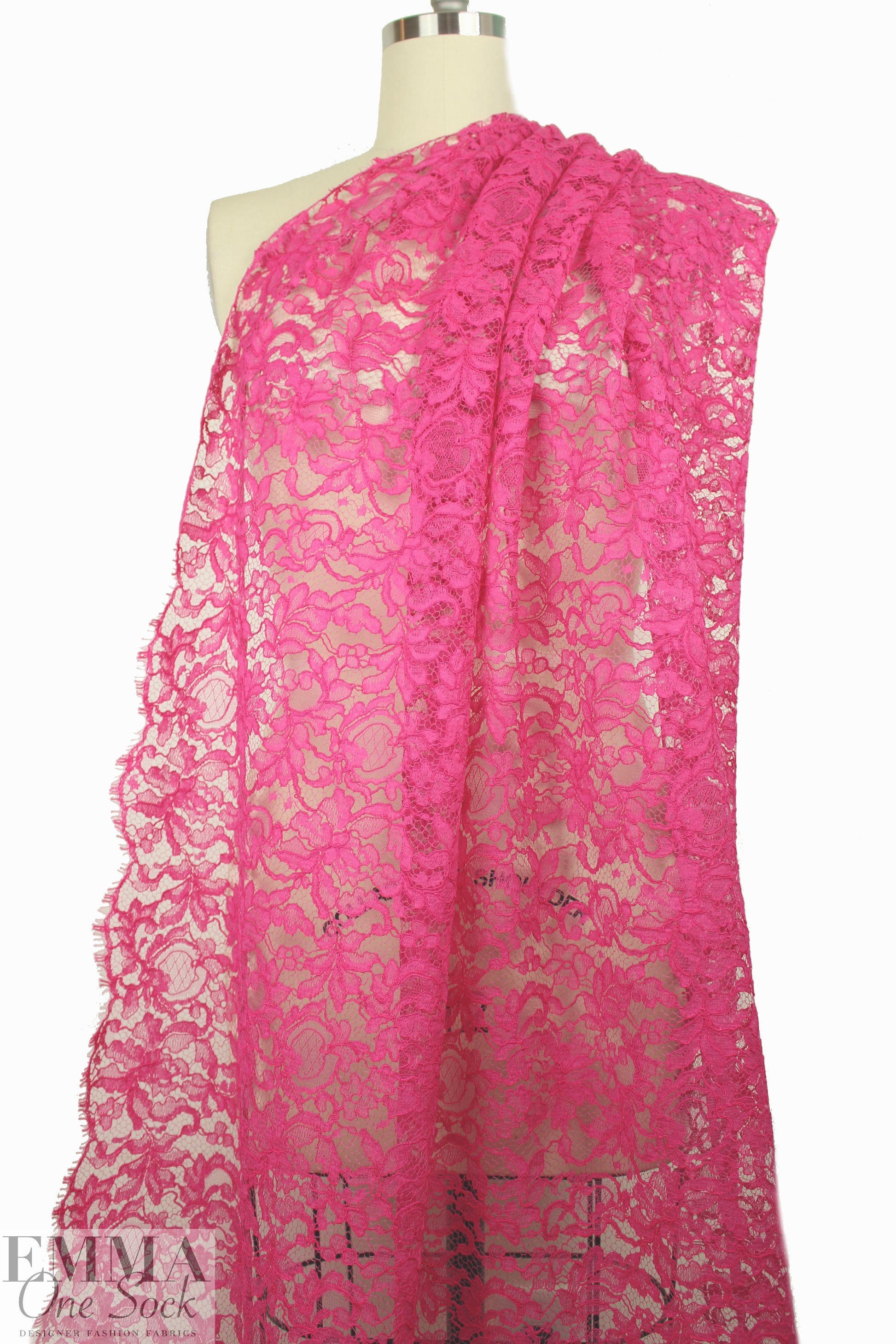 Solstiss French double scallop lace - hot pink 1.125 yd