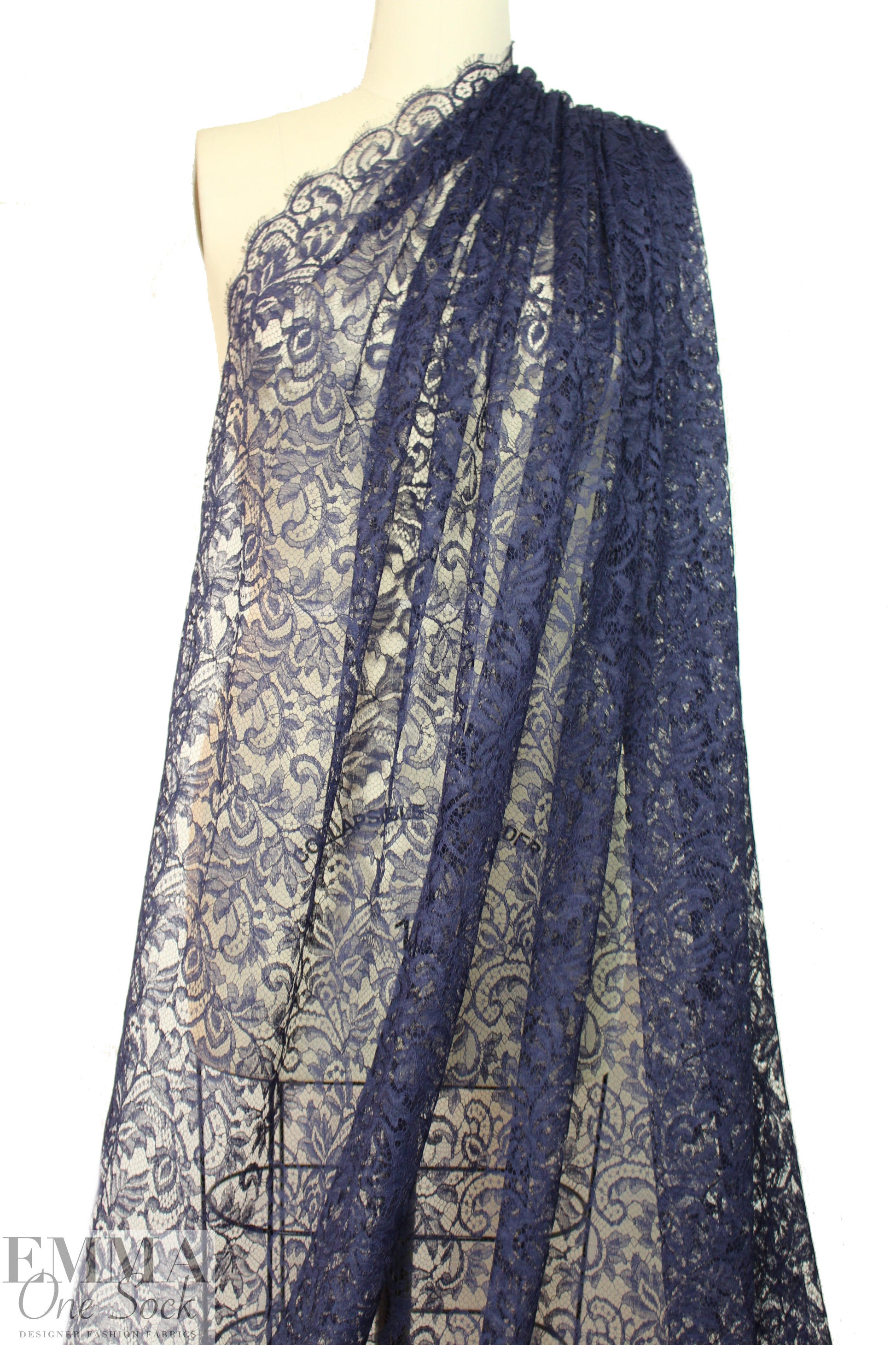 Solstiss French double scallop lace - navy 1.75 yds