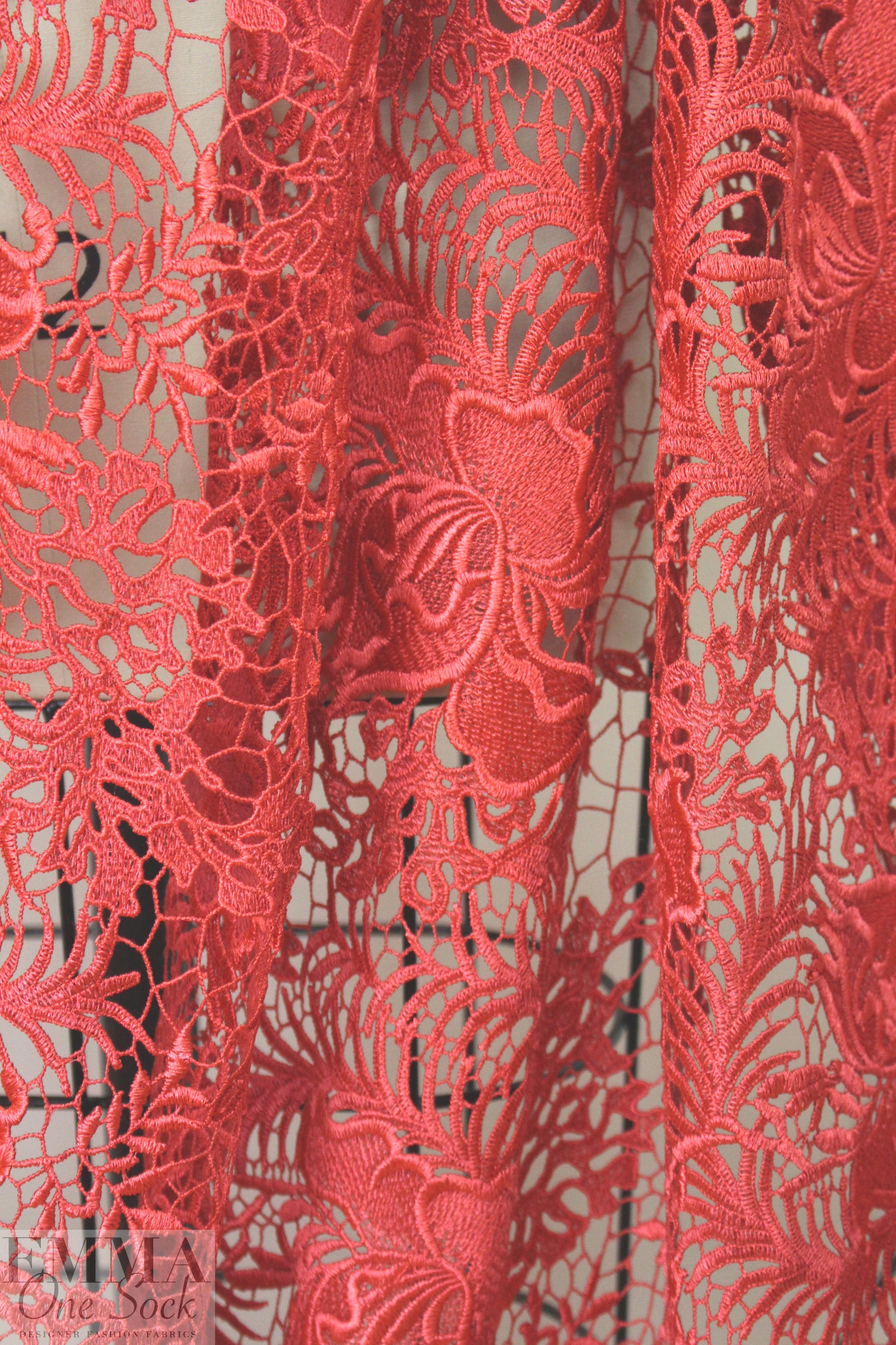 Monique Lhui11er floral guipure lace - coral red 1.625 yds