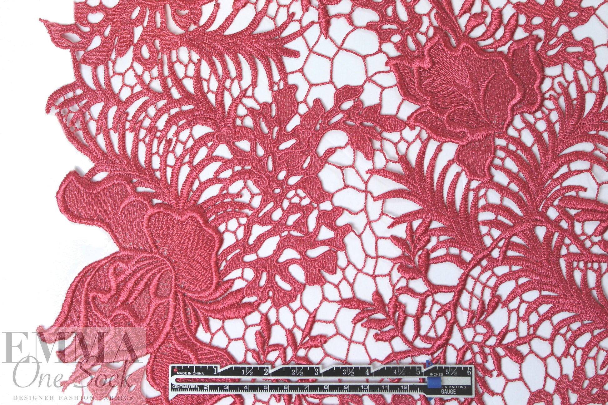 Monique Lhui11er floral guipure lace - coral pink .75 yds