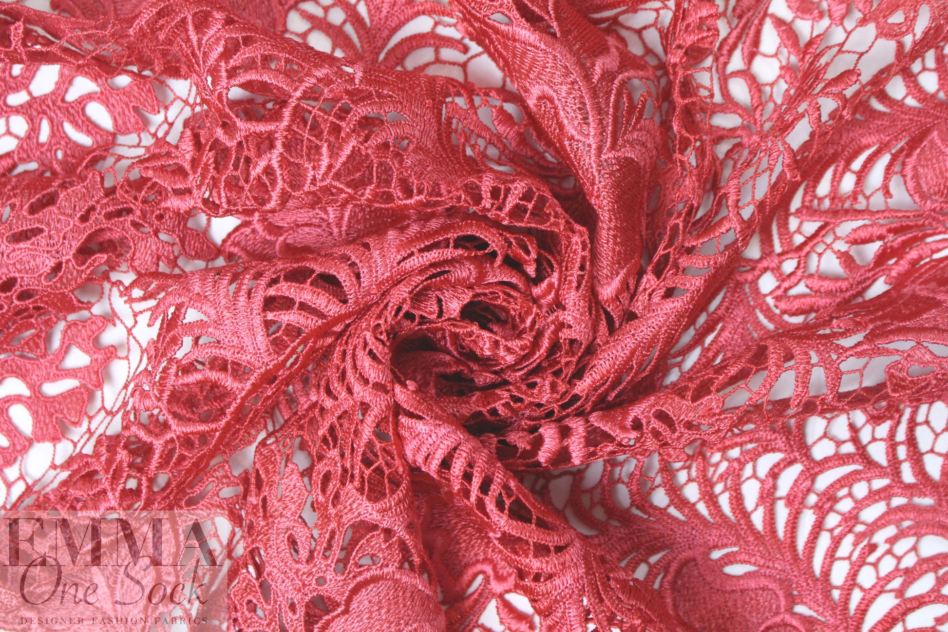 Monique Lhui11er floral guipure lace - coral pink 1.625 yd