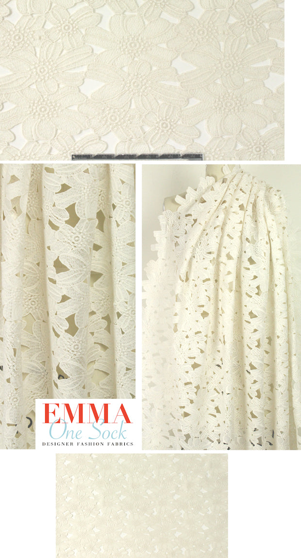 Italian glazed look ivory guipure lace 1.5 yds