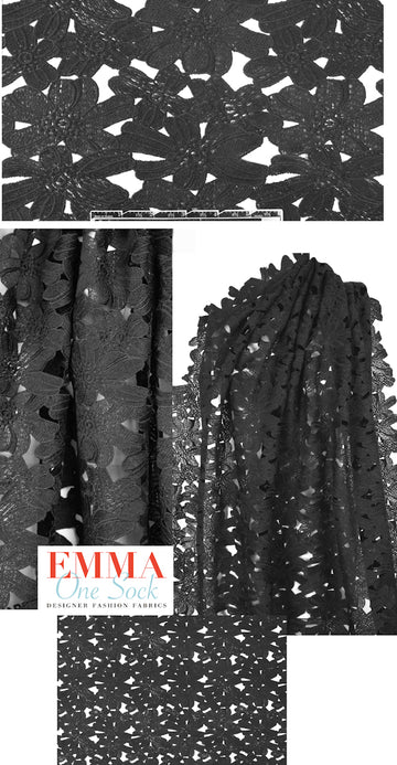 Italian glazed look black guipure lace 1.25 yds