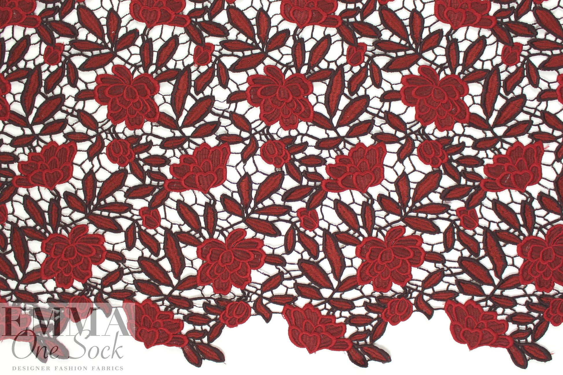 designer floral guipure lace - burgundy/valentino