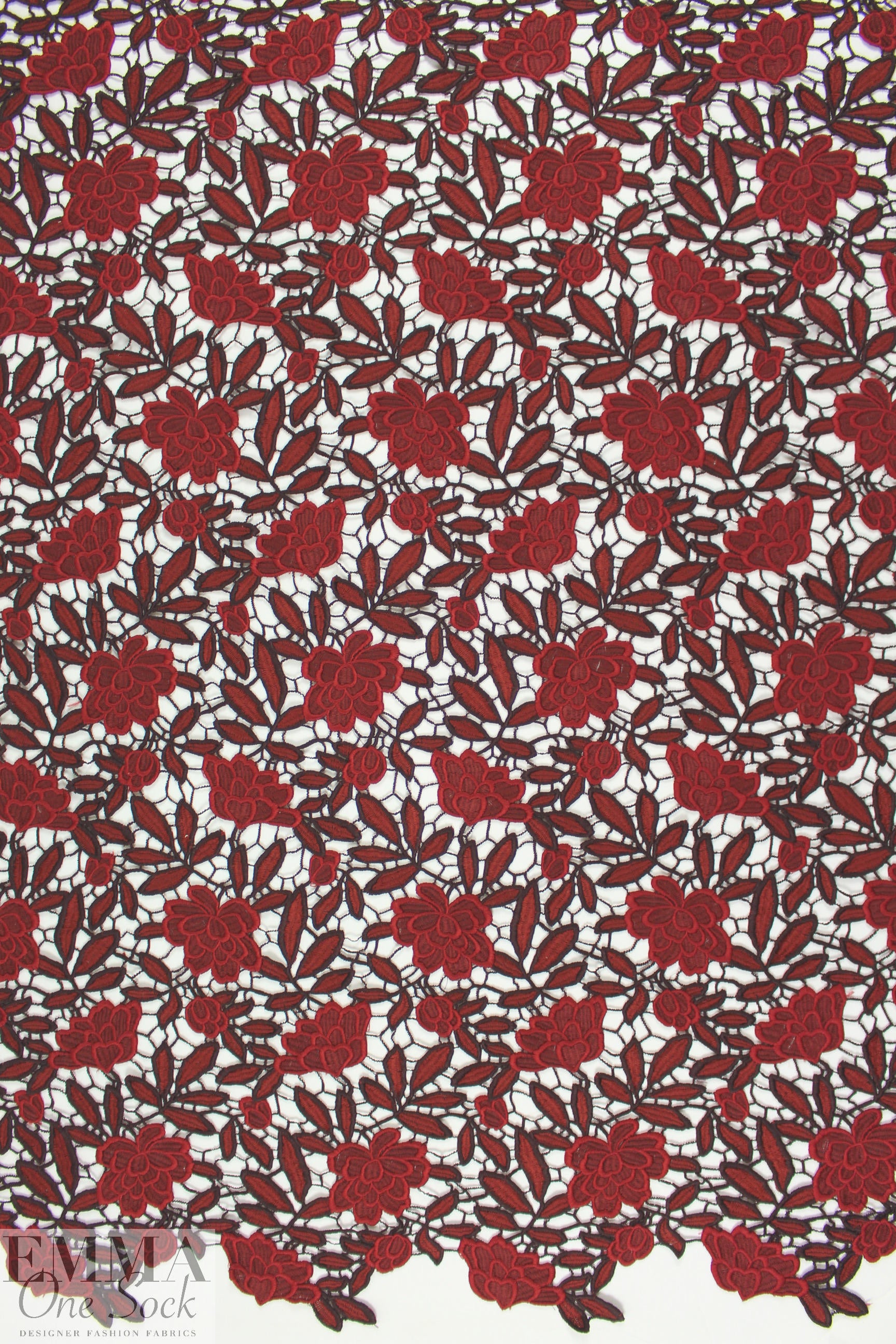 designer floral guipure lace - burgundy/valentino