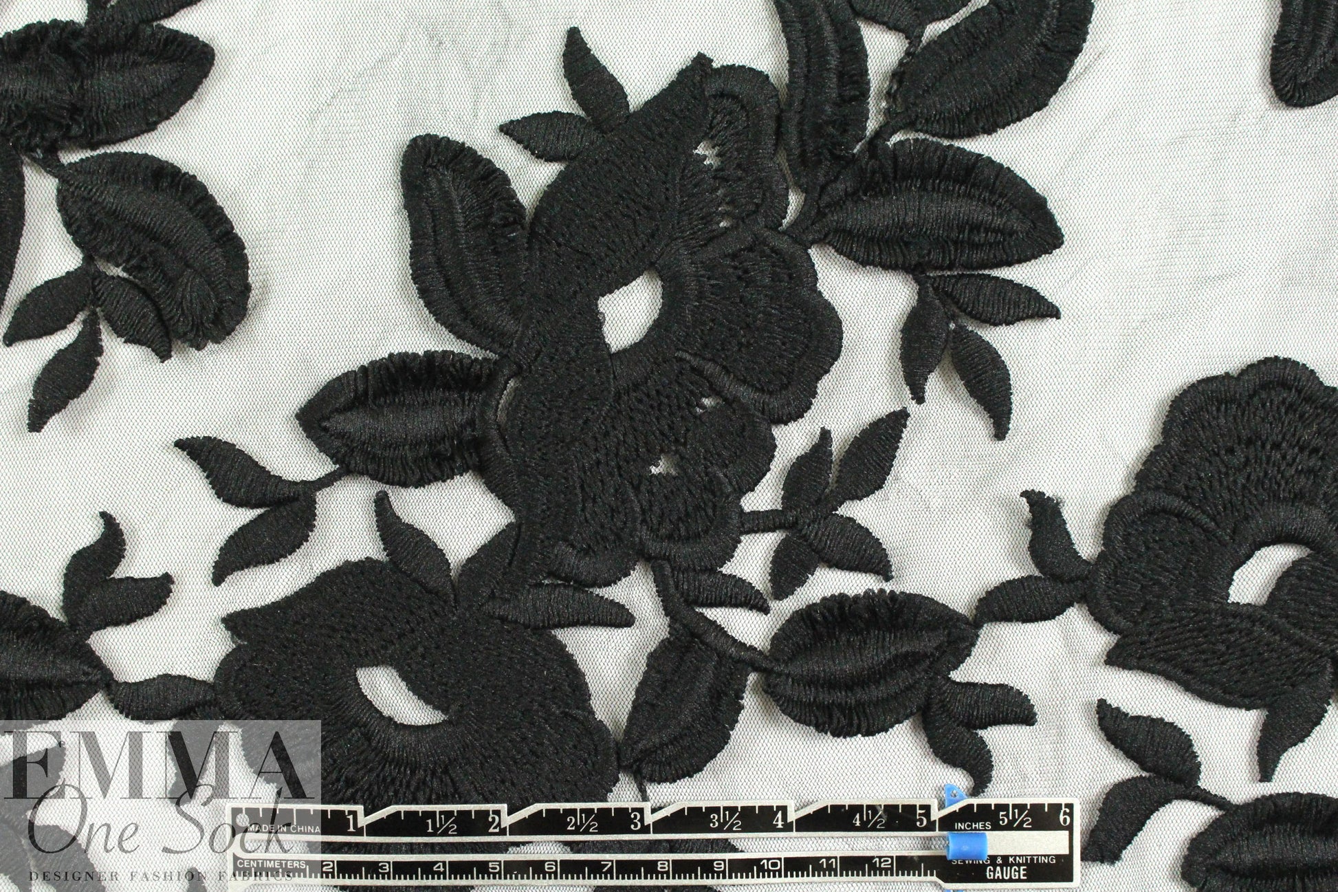 famous designer black 3-D floral applique' tulle lace .66 yds