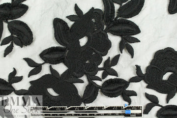 famous designer black 3-D floral applique' tulle lace 2.25 yd