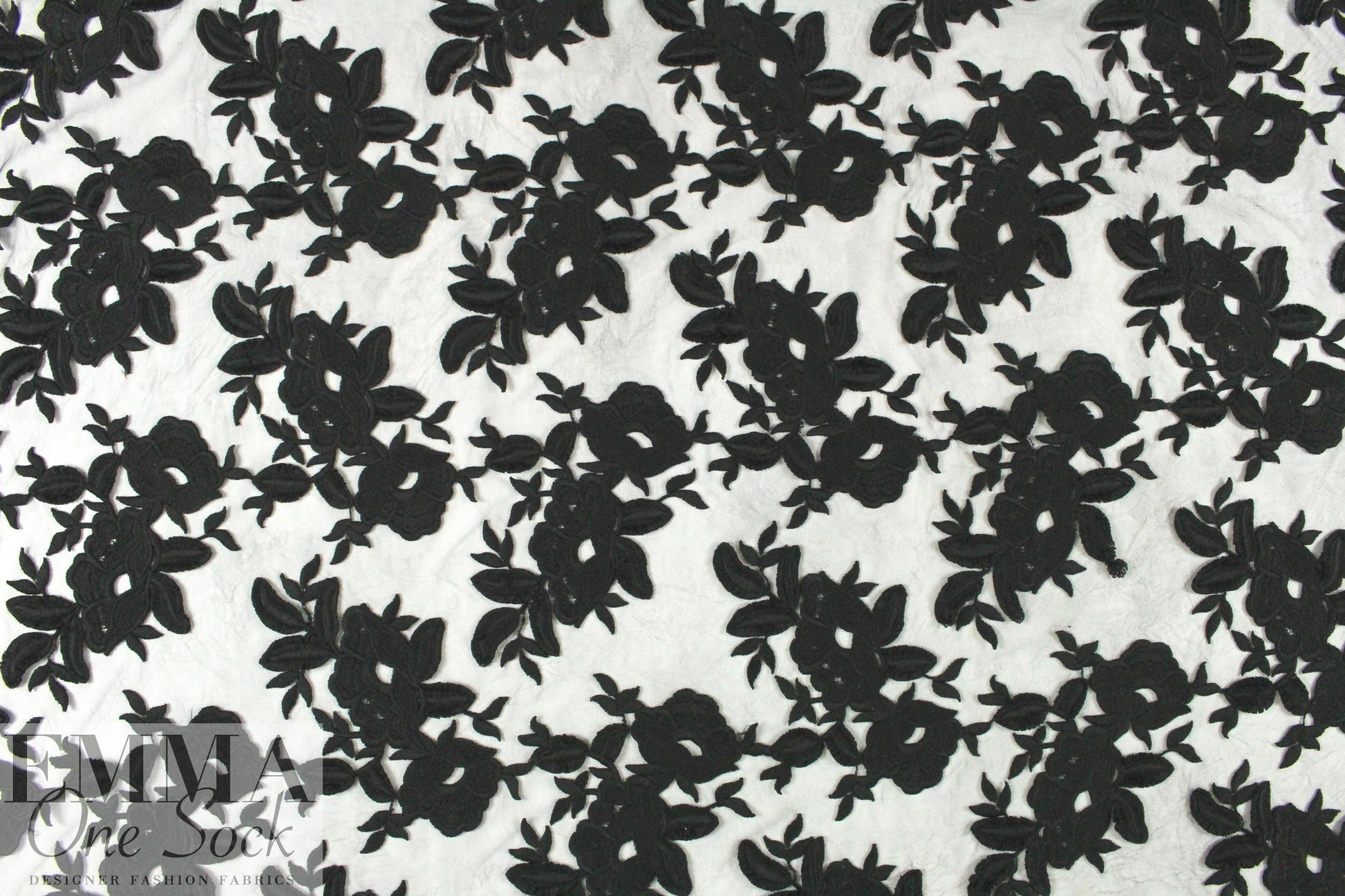famous designer black 3-D floral applique' tulle lace .66 yds