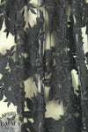 famous designer black 3-D floral applique' tulle lace .66 yds