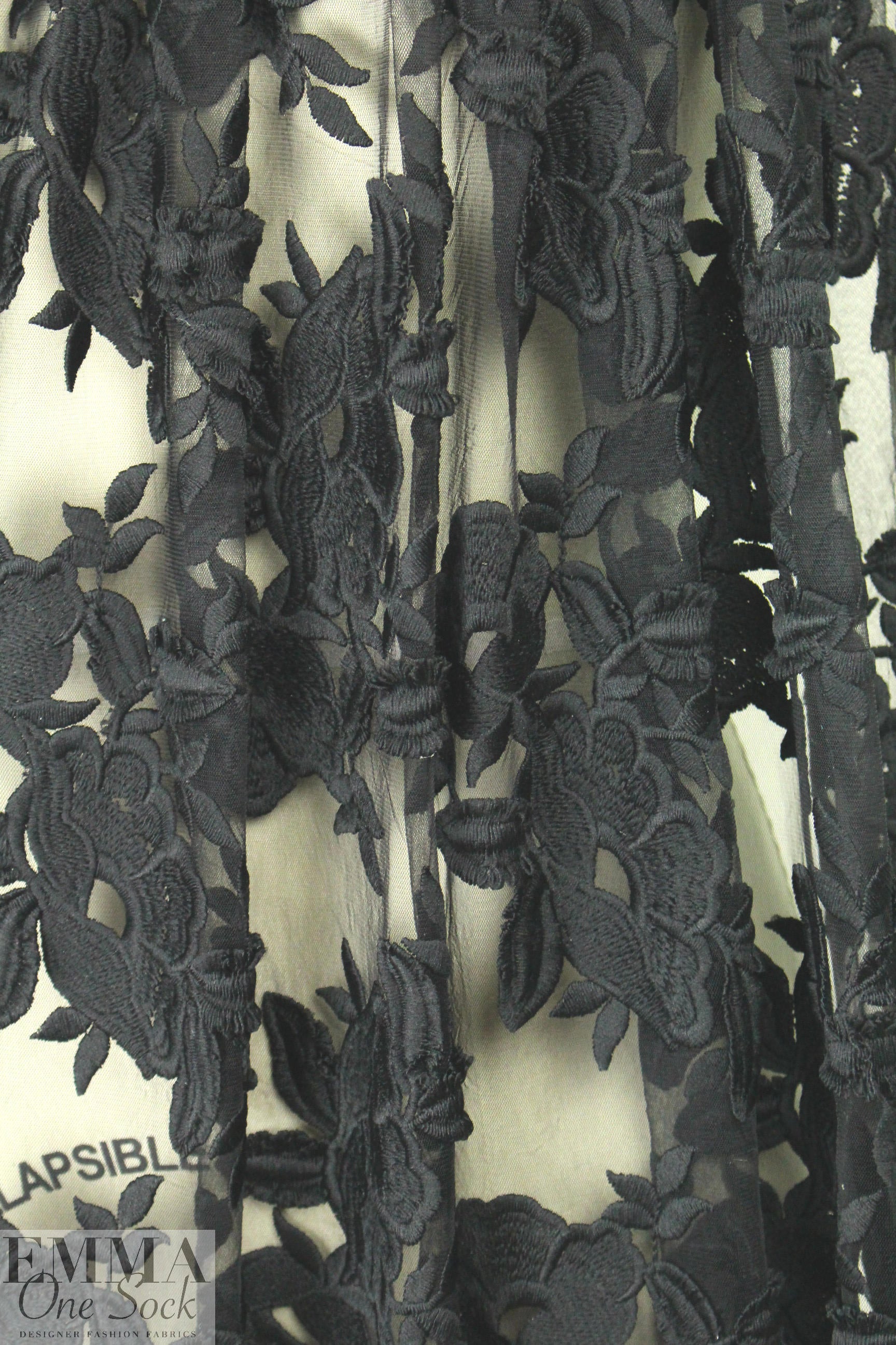 famous designer black 3-D floral applique' tulle lace 2.25 yd