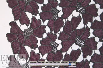 NY designer floral guipure lace - plum/black 1.875 yd