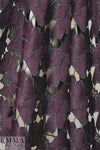 NY designer floral guipure lace - plum/black
