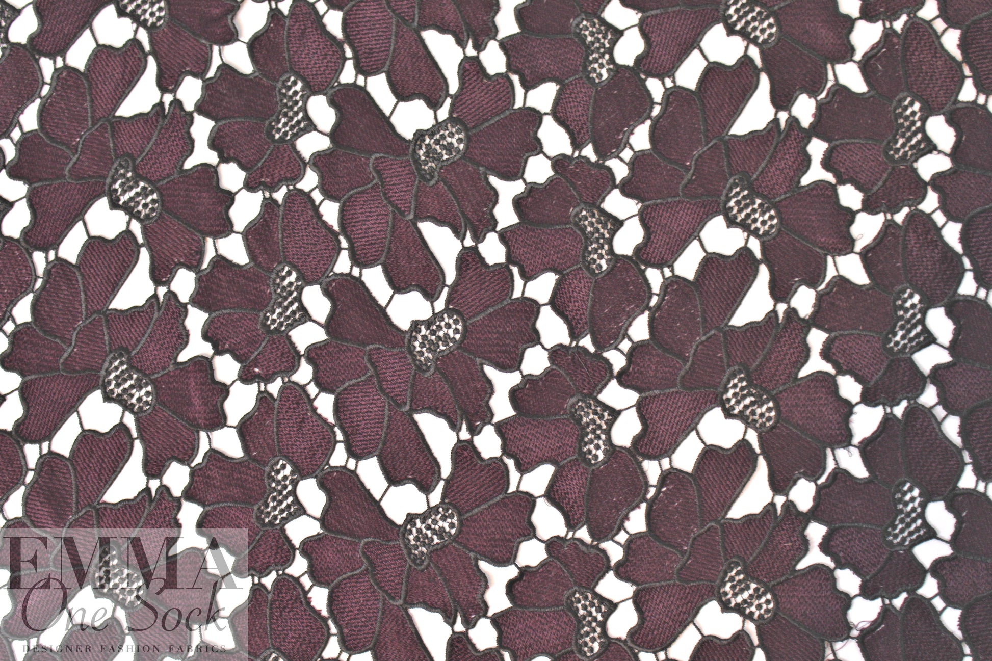 NY designer floral guipure lace - plum/black