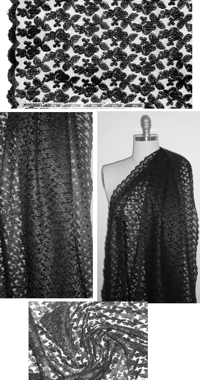 NY designer double scallop netted lace - black 1.5 yd