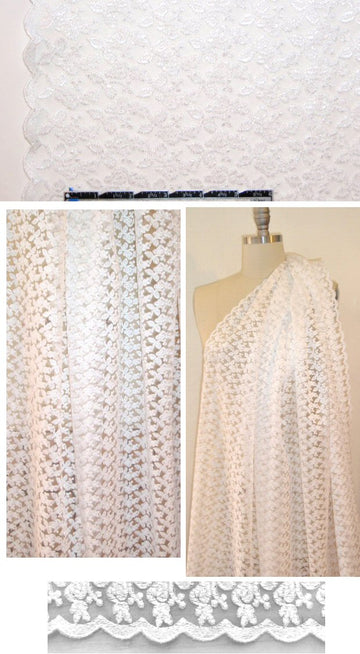 NY designer double scallop netted lace - white