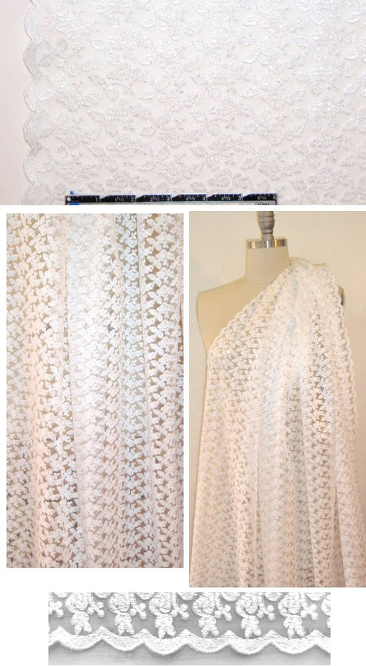 NY designer double scallop netted lace - white