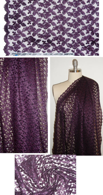 NY designer double scallop netted lace - plum-purple