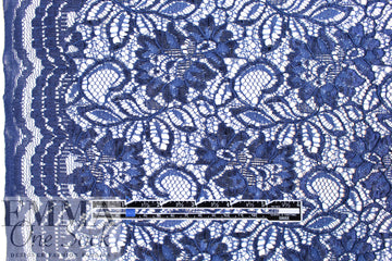 CA designer scallop border corded lace - marine blue 1.375 yd