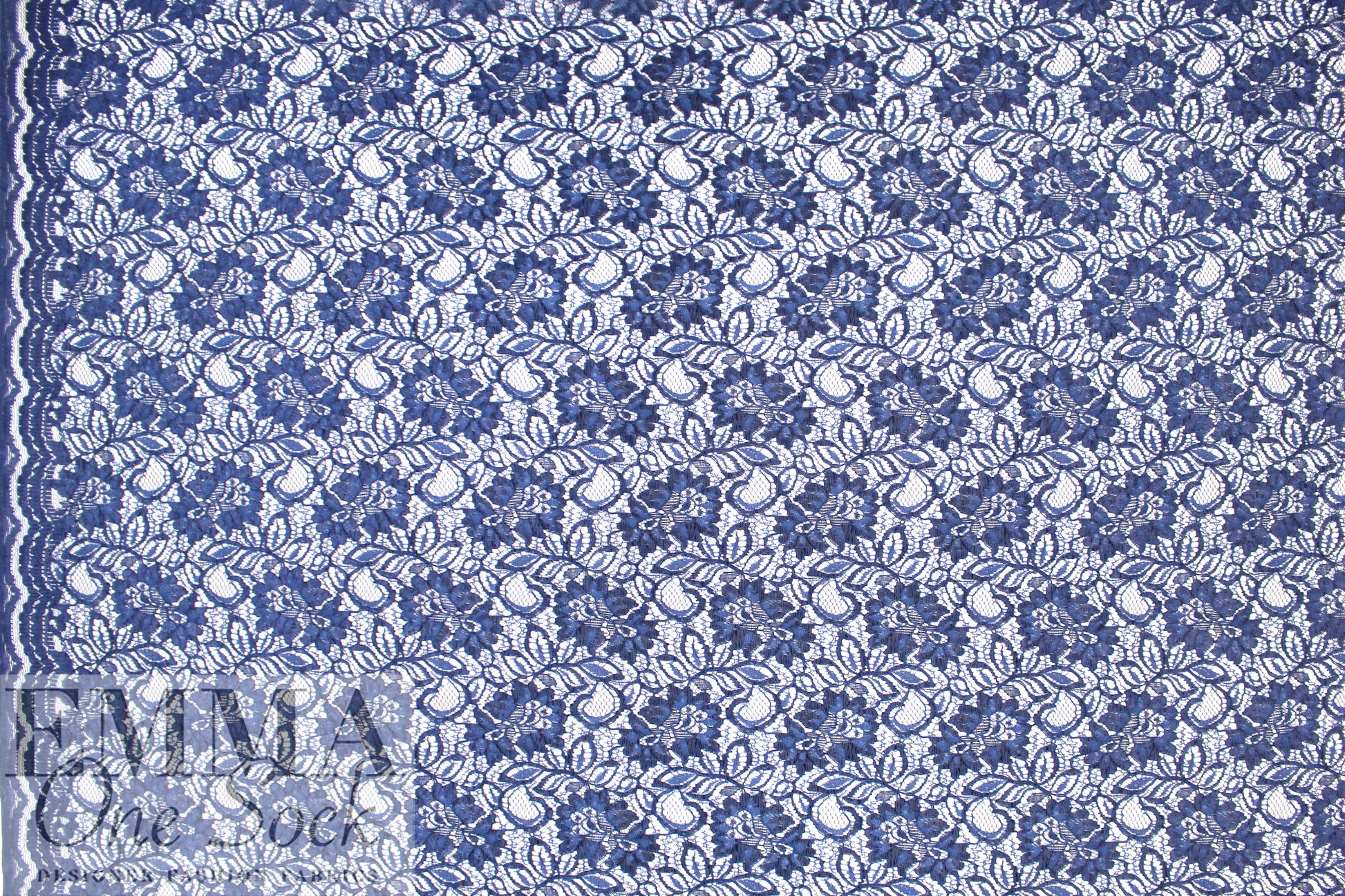 CA designer scallop border corded lace - marine blue 1.375 yd