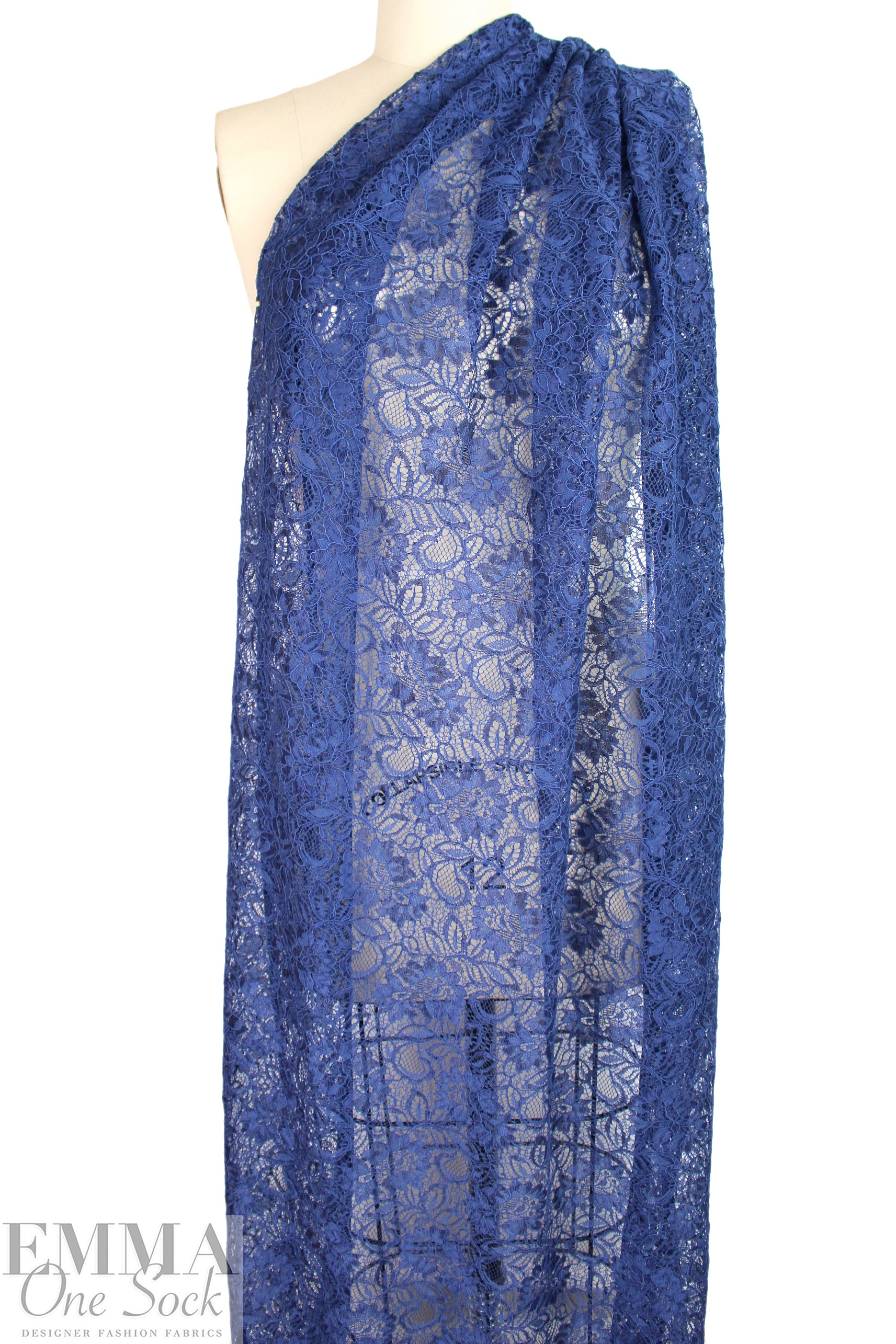 CA designer scallop border corded lace - marine blue 1.375 yd