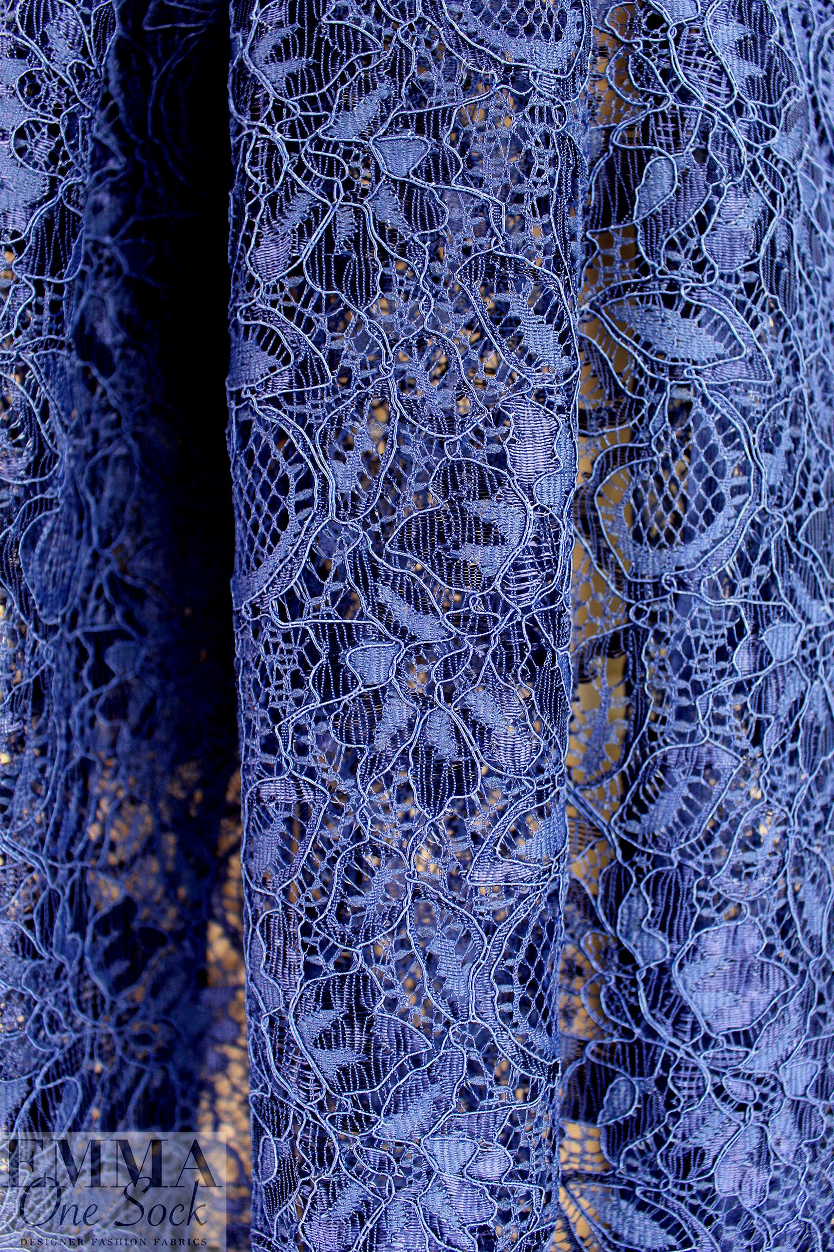 CA designer scallop border corded lace - marine blue 1.375 yd