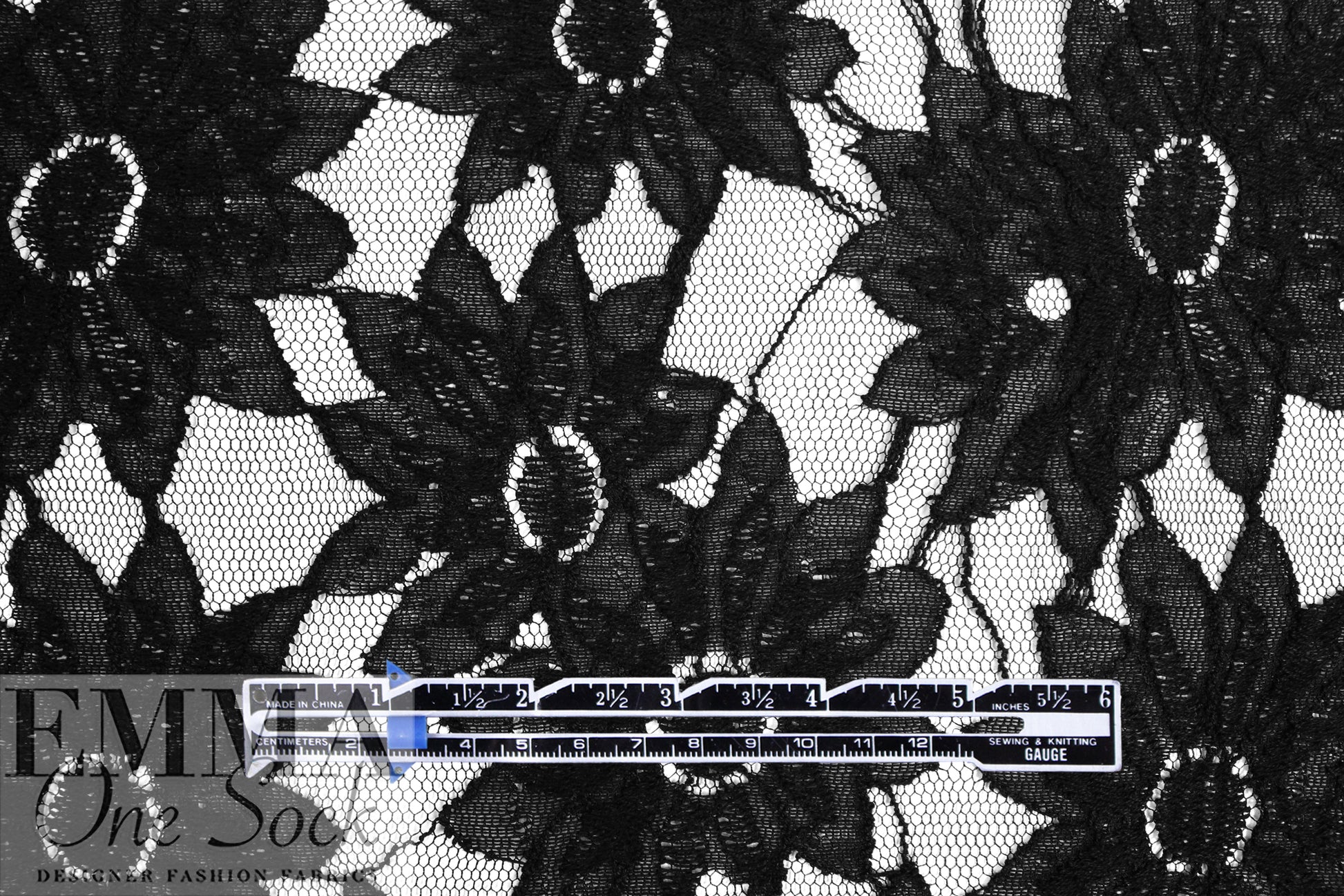 CA designer netted, textured floral lace - classic black 1.875 yd